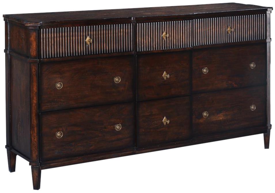 Dresser Chest of Drawers St Denis Dark Rustic Pecan Wood Soft Glide 9-Drawer-Image 1