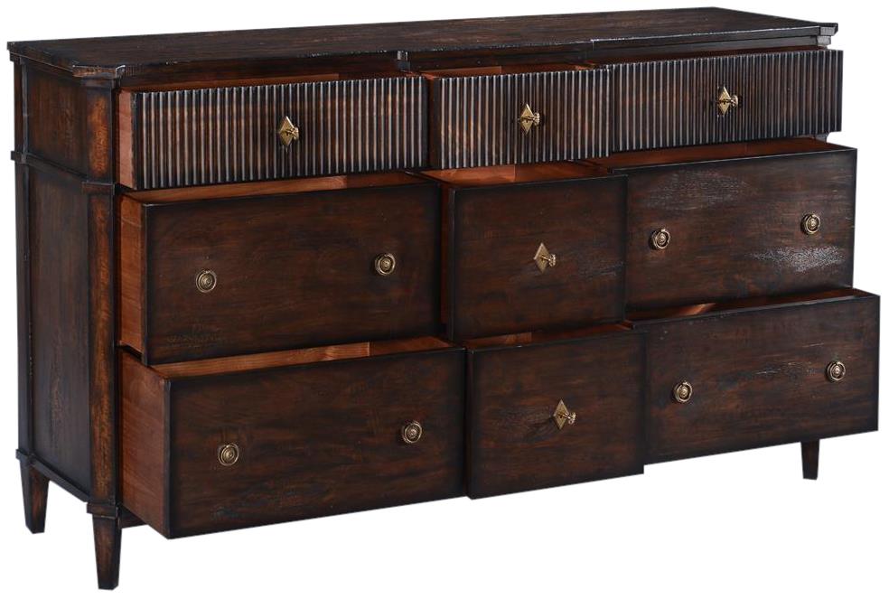 Dresser Chest of Drawers St Denis Dark Rustic Pecan Wood Soft Glide 9-Drawer-Image 2