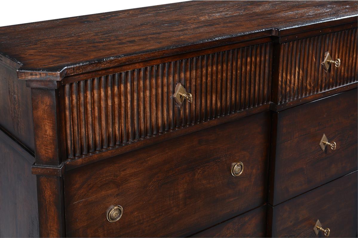 Dresser Chest of Drawers St Denis Dark Rustic Pecan Wood Soft Glide 9-Drawer-Image 3