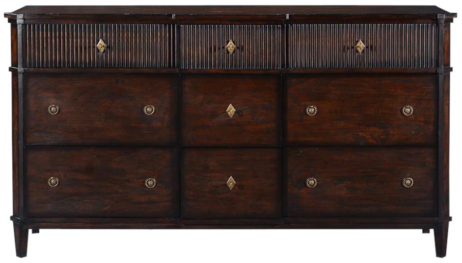 Dresser Chest of Drawers St Denis Dark Rustic Pecan Wood Soft Glide 9-Drawer-Image 4