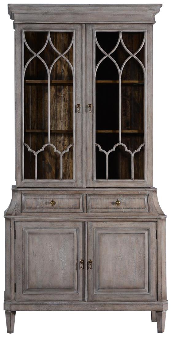 China Cabinet Rosalind Classic Greige Solid Wood 2 Fretwork Doors, 2-Piece-Image 1