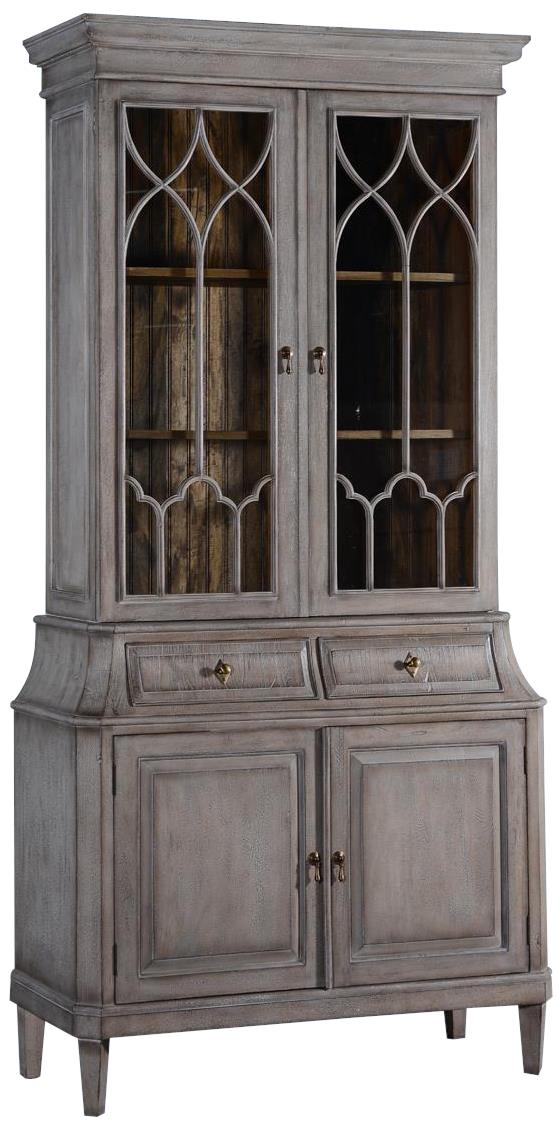 China Cabinet Rosalind Classic Greige Solid Wood 2 Fretwork Doors, 2-Piece-Image 2