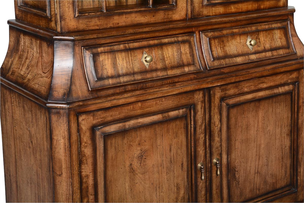 China Cabinet Rosalind Solid Wood Rustic Pecan Fretwork Glass Doors-Image 2
