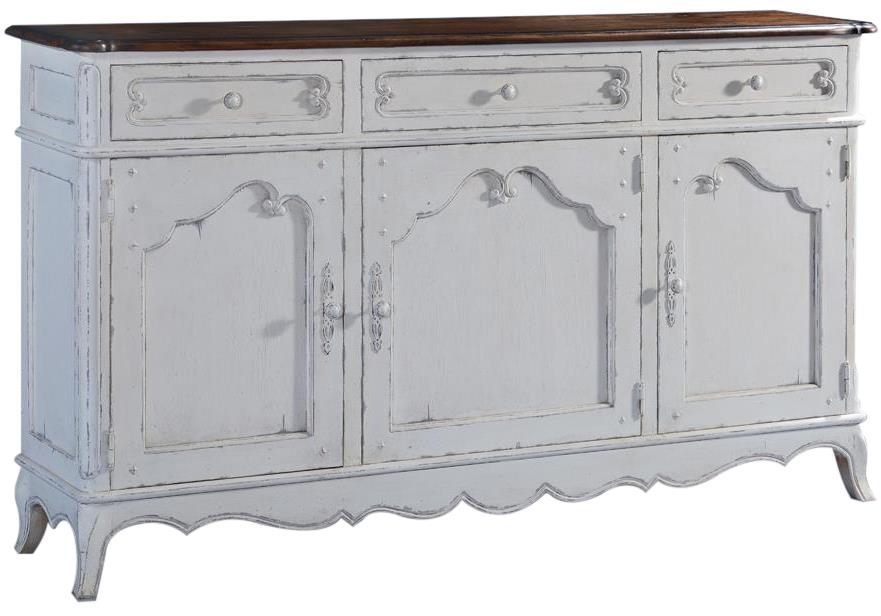 Server Sideboard French Provincial Antiqued White Pecan Scalloped 3Door Wood-Image 1
