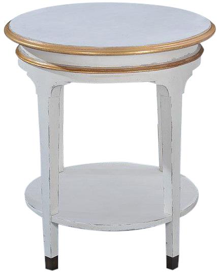 Side Table Vivian Round Antiqued White Gilded Gold Accents Shelf Brass Caps-Image 2
