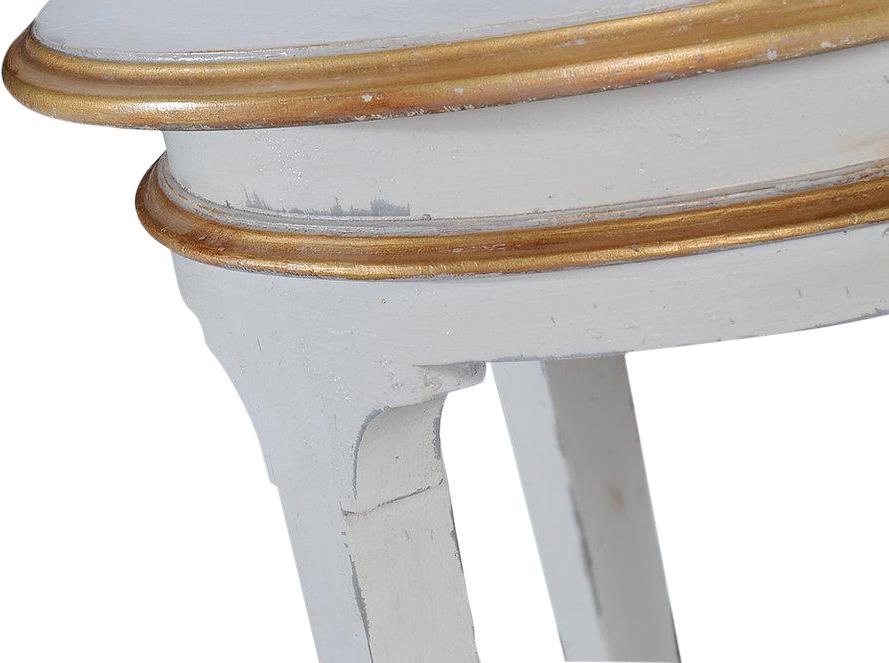 Side Table Vivian Round Antiqued White Gilded Gold Accents Shelf Brass Caps-Image 3