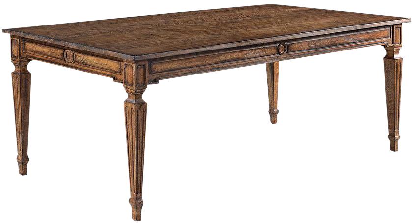 Dining Table Swedish Rectangular Solid Wood Rustic Pecan Finish Detailed Skirt-Image 1