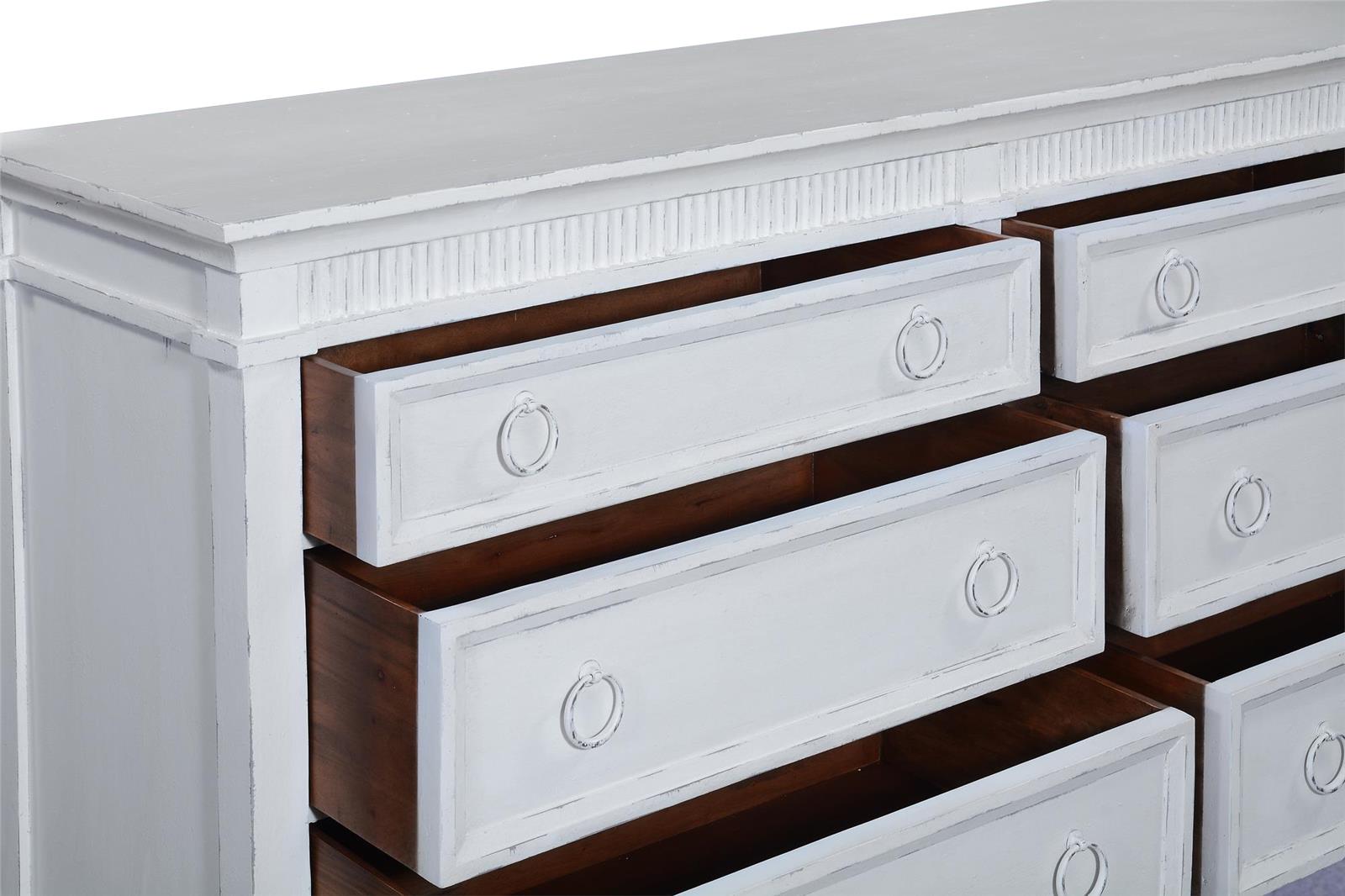 Dresser Camelot Six Graduated Drawers Antique White Finish Solid Wood Brass  -Image 2