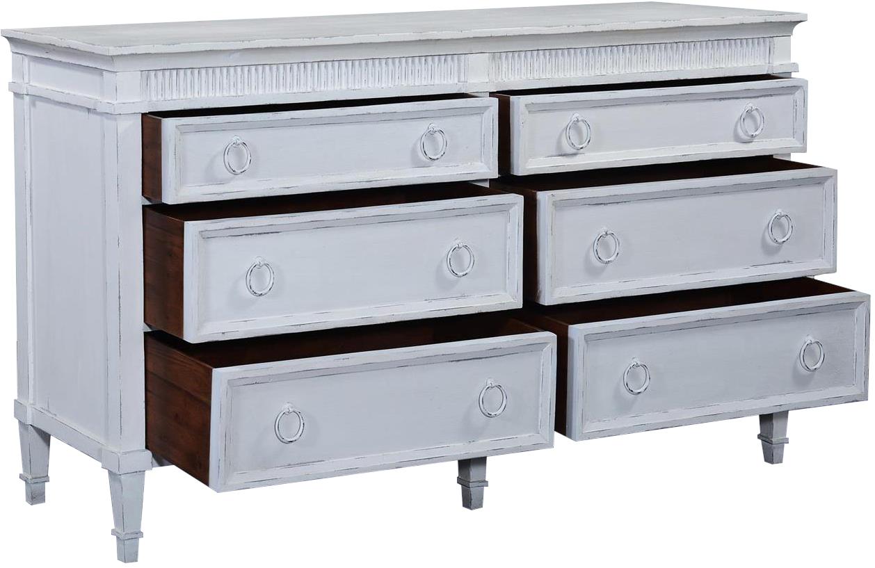 Dresser Camelot Six Graduated Drawers Antique White Finish Solid Wood Brass  -Image 3