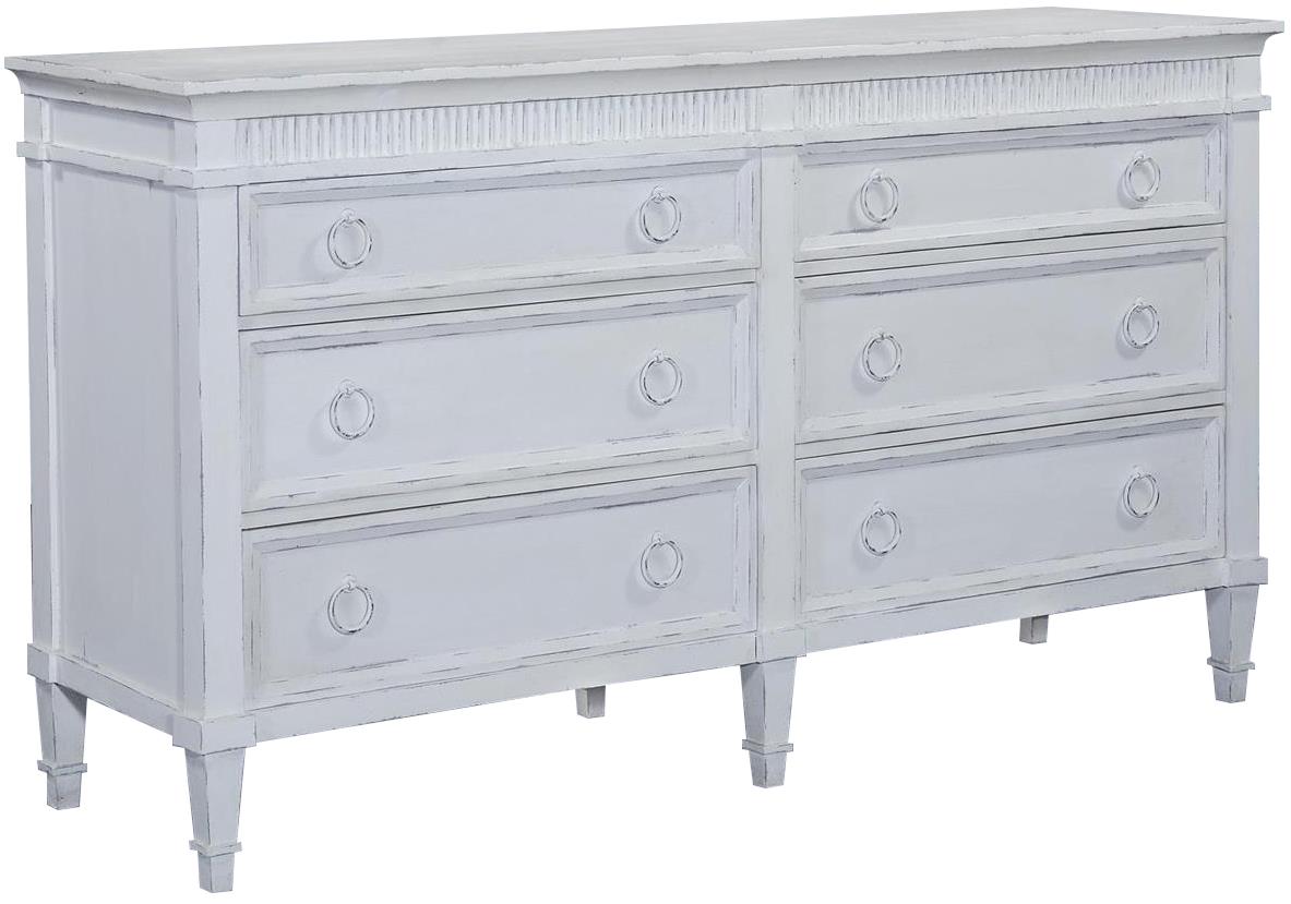 Dresser Camelot Six Graduated Drawers Antique White Finish Solid Wood Brass  -Image 4