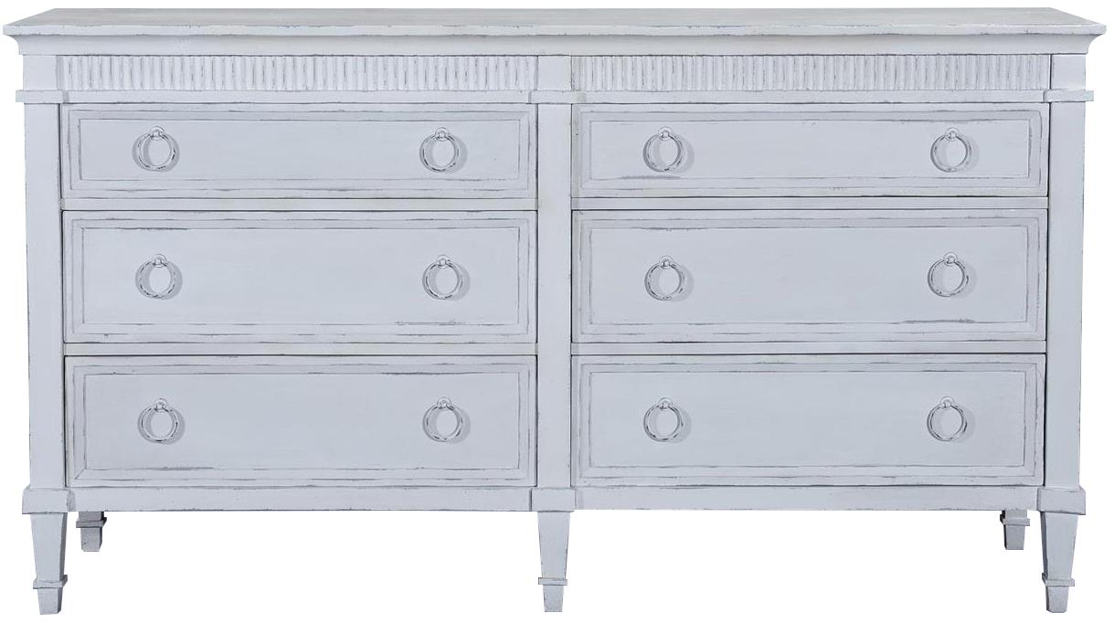 Dresser Camelot Six Graduated Drawers Antique White Finish Solid Wood Brass  -Image 5
