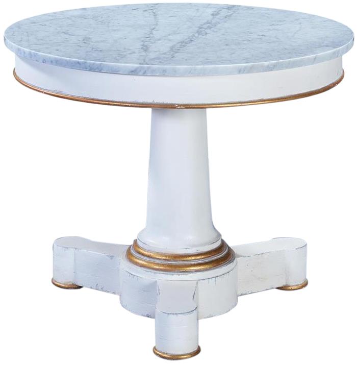 Center Table Cocktail Coffee Julian Pedestal White Marble Top Gold Wood Round  -Image 1