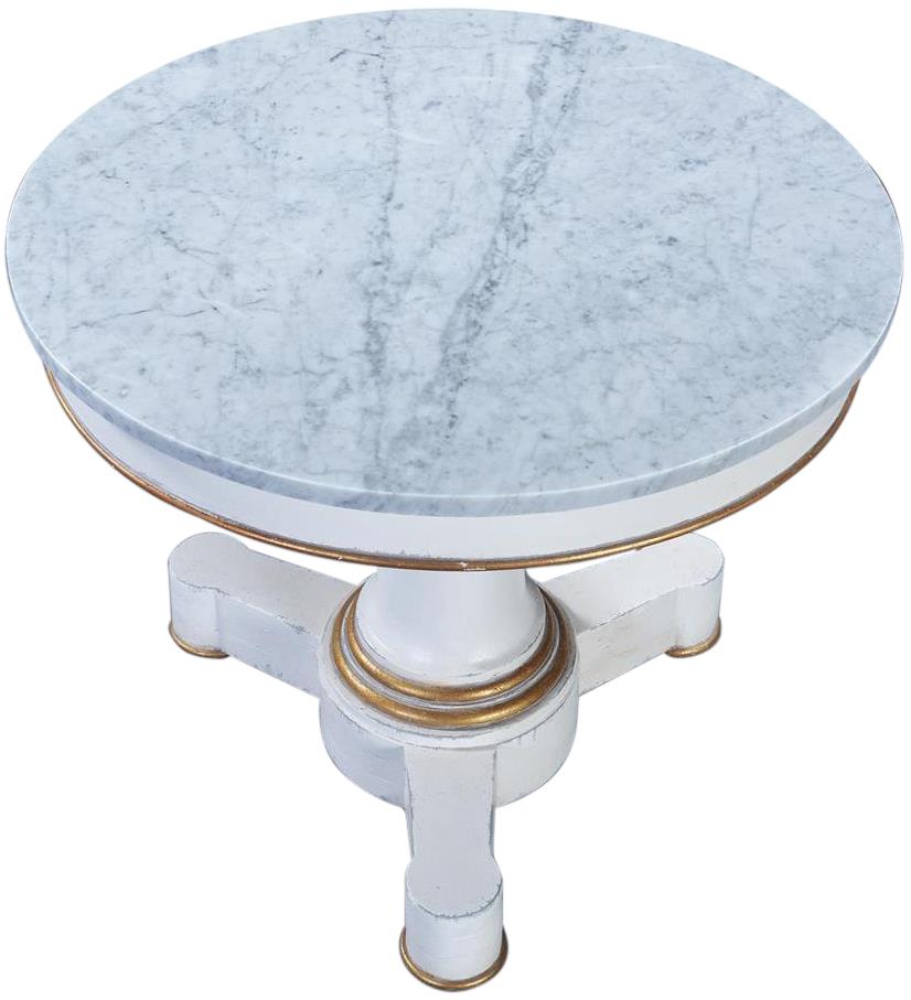 Center Table Cocktail Coffee Julian Pedestal White Marble Top Gold Wood Round  -Image 2