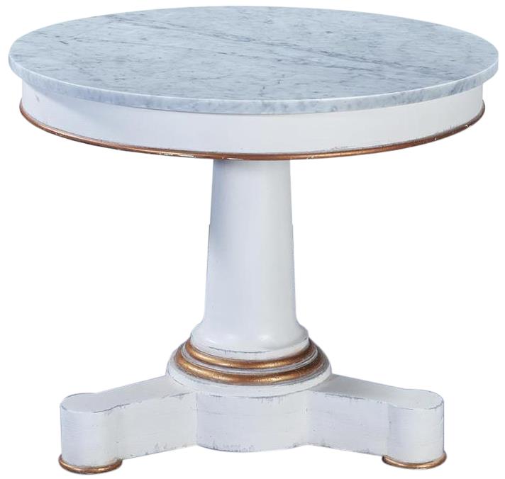 Center Table Cocktail Coffee Julian Pedestal White Marble Top Gold Wood Round  -Image 3