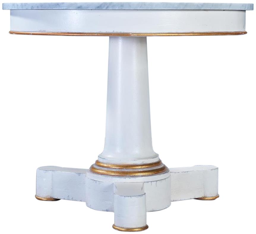 Center Table Cocktail Coffee Julian Pedestal White Marble Top Gold Wood Round  -Image 4