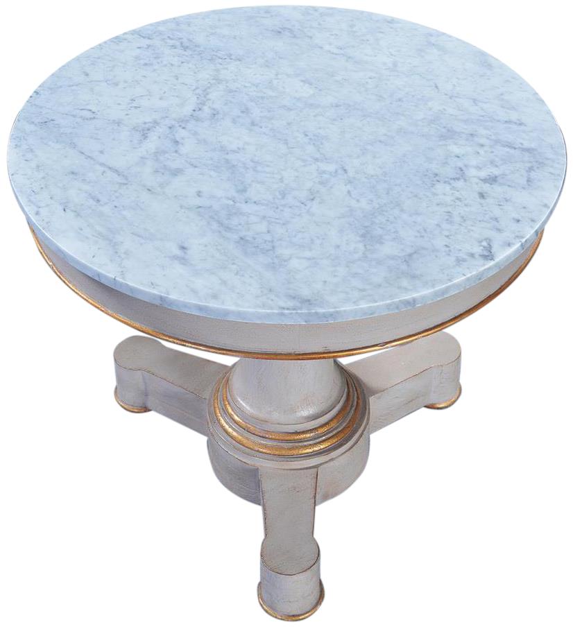 Center Table Cocktail Julian White Marble Top Pewter Gray Gold Wood Pedestal-Image 1