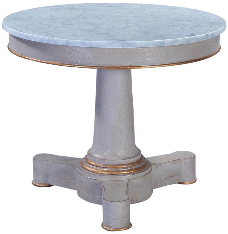 Center Table Cocktail Julian White Marble Top Pewter Gray Gold Wood Pedestal-Image 2