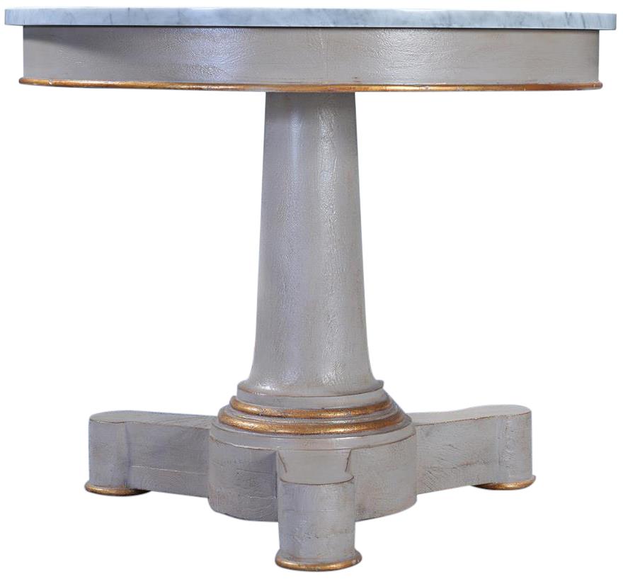 Center Table Cocktail Julian White Marble Top Pewter Gray Gold Wood Pedestal-Image 3