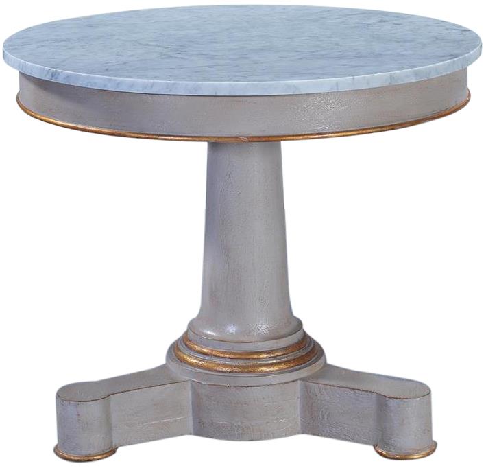 Center Table Cocktail Julian White Marble Top Pewter Gray Gold Wood Pedestal-Image 4