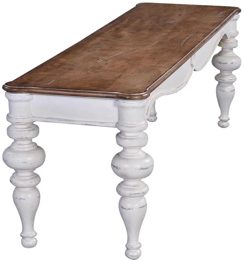 Bench Portico Backless Old World Distressed White Wood Beachwood Rounded Corners-Image 2