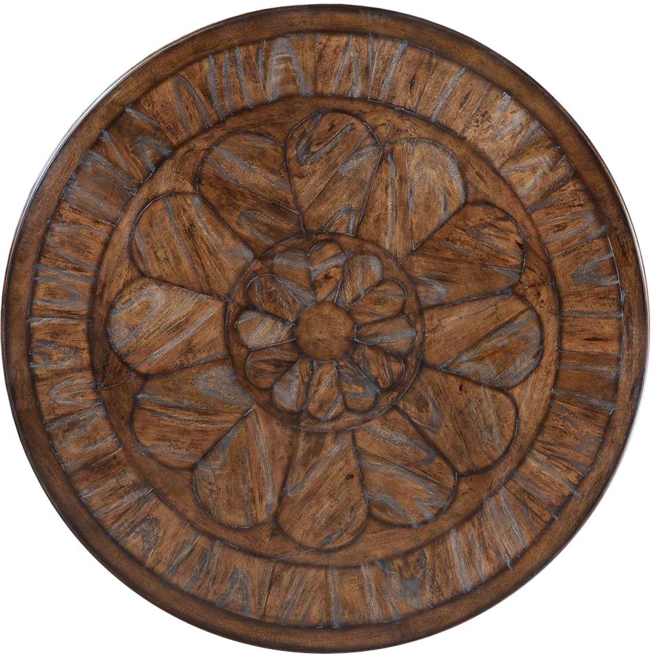 Dining Table Catalan Round 6-Ft Parquet Top Pedestal Base Wood Rustic Pecan -Image 1