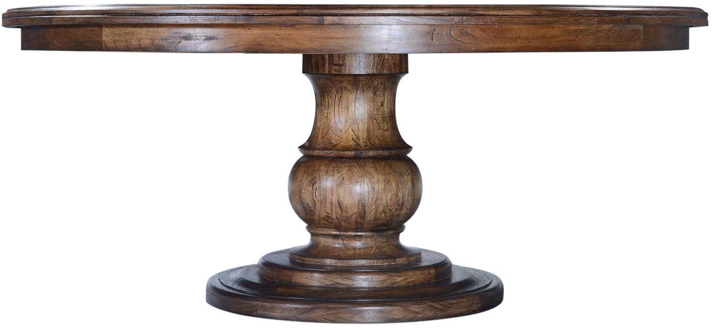 Dining Table Catalan Round 6-Ft Parquet Top Pedestal Base Wood Rustic Pecan -Image 2