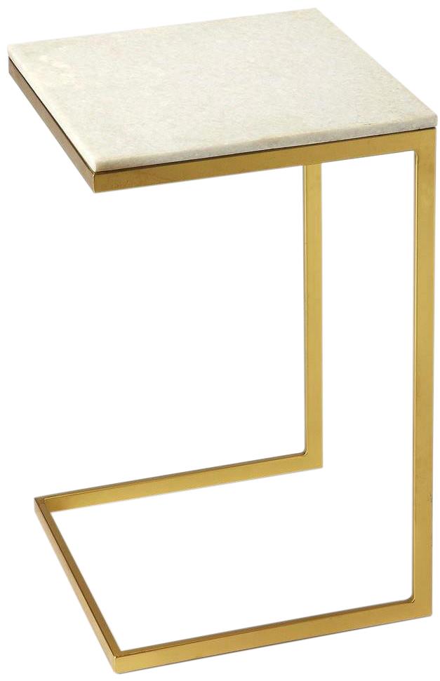 End Table Side Modern Contemporary White Antique Gold Butler Loft Distressed-Image 1