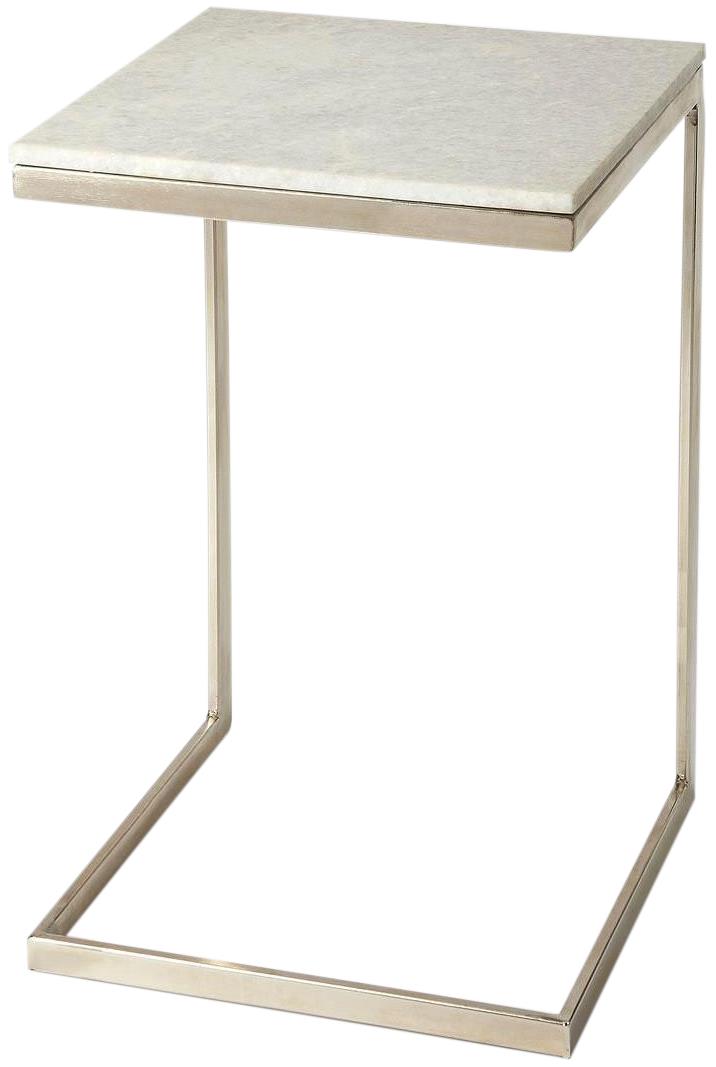 End Table Side Modern Contemporary Distressed Brushed Nickel White Silver Iron-Image 1