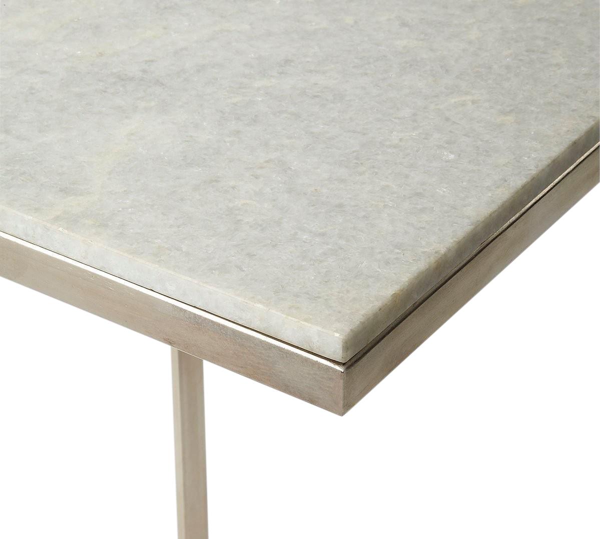 End Table Side Modern Contemporary Distressed Brushed Nickel White Silver Iron-Image 2