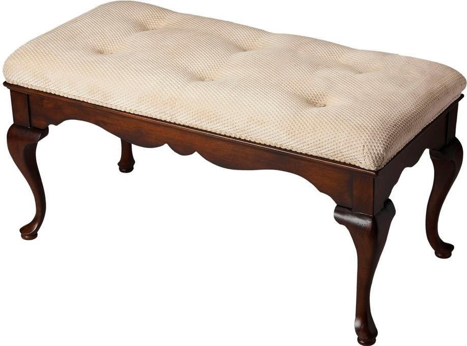Bench Queen Anne Backless Plantation Cherry Distressed Cotton Urethane Foam-Image 1