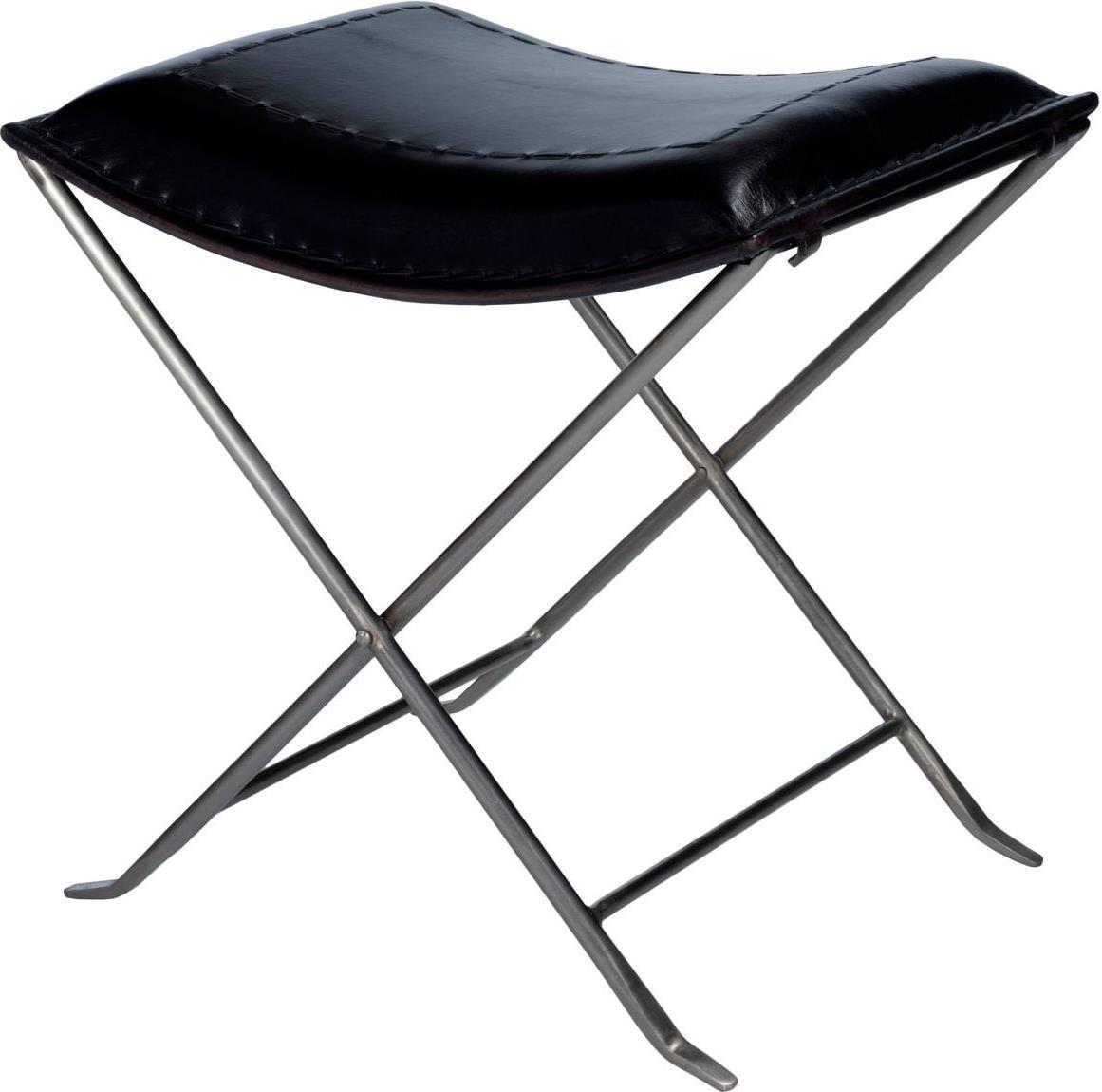 Stool Backless Black Distressed Silver Metal Iron Leather-Image 1