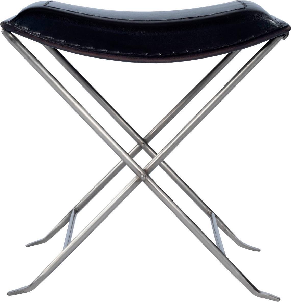 Stool Backless Black Distressed Silver Metal Iron Leather-Image 2