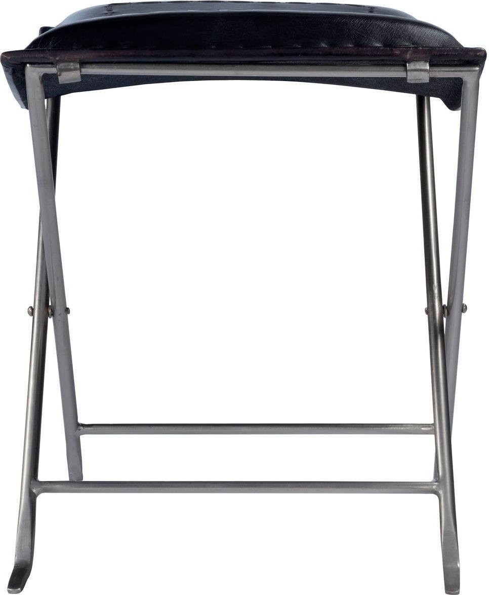 Stool Backless Black Distressed Silver Metal Iron Leather-Image 3