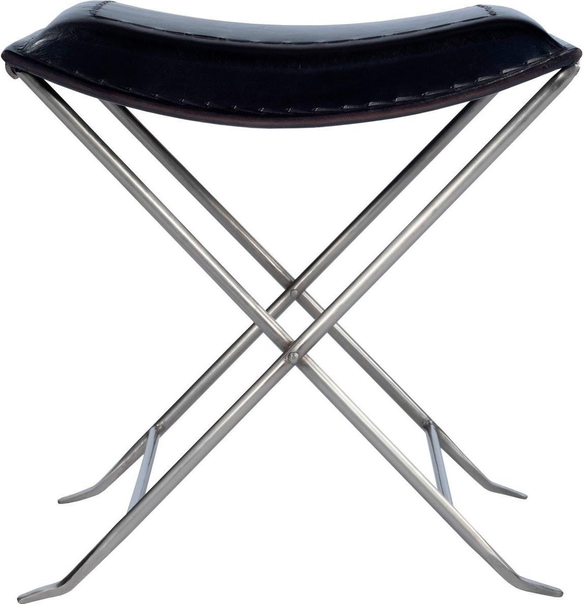 Stool Backless Black Distressed Silver Metal Iron Leather-Image 4