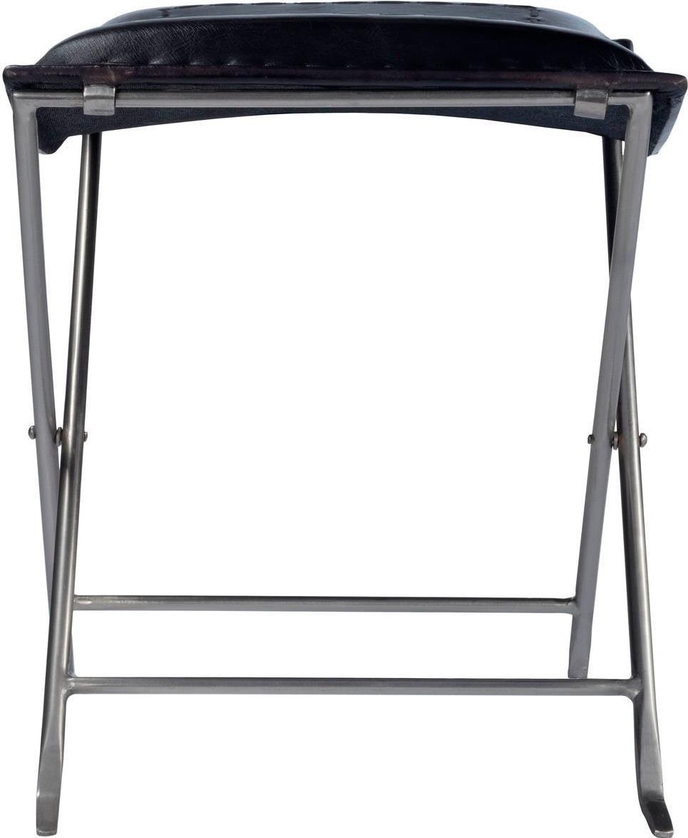 Stool Backless Black Distressed Silver Metal Iron Leather-Image 5