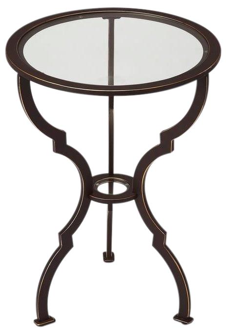 End Table Side Round Top Hourglass Base O-Ring Stretcher Distressed Black-Image 1