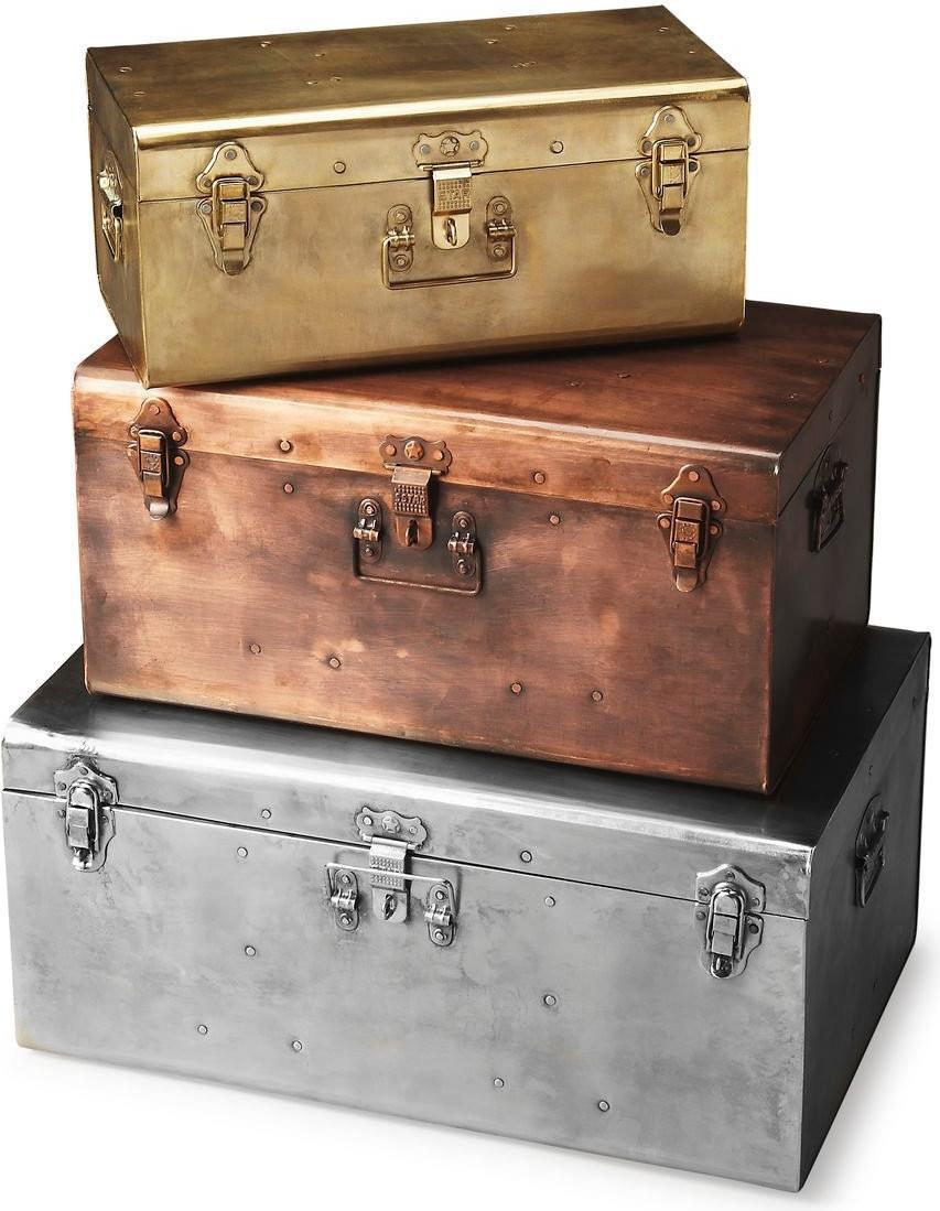 Trunks Trunk Distressed Gold Silver Bronze Set 3 Iron-Image 1