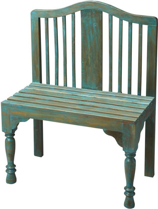 Bench Turned Front Legs Heritage Distressed Solid Wood Hand-Painted Pain-Image 1