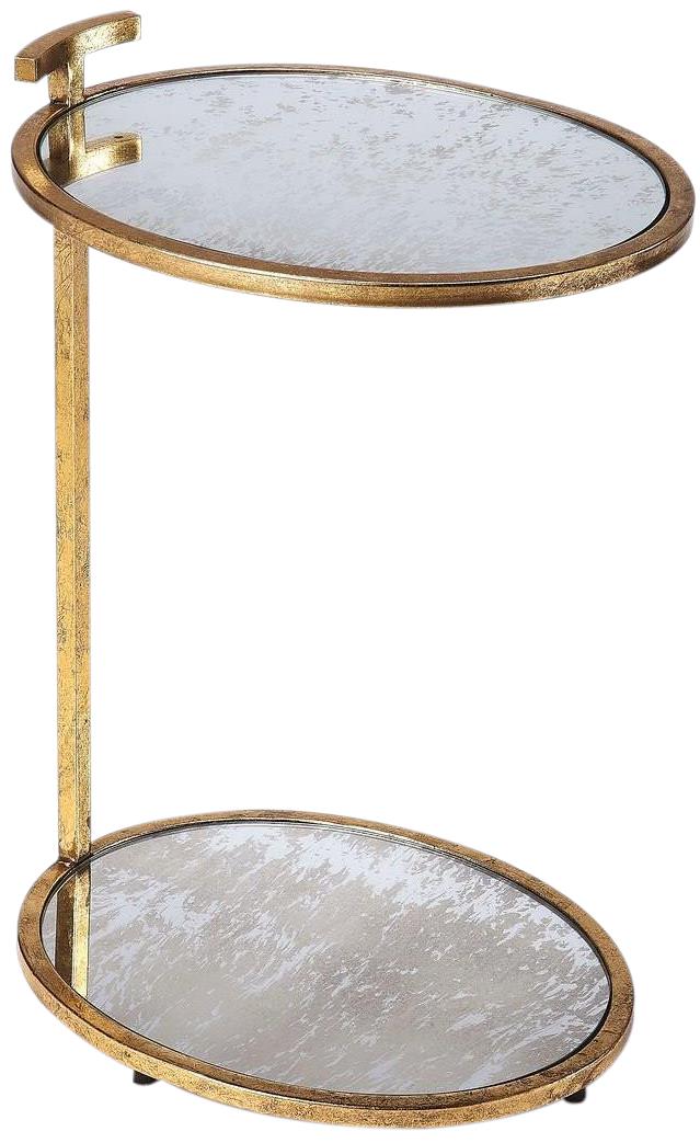 Side Table Contemporary Round Antique Gold Leaf Distressed Powder-Coated Iron-Image 1