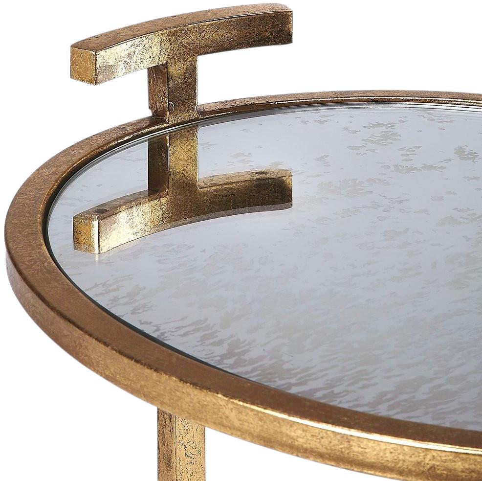 Side Table Contemporary Round Antique Gold Leaf Distressed Powder-Coated Iron-Image 3