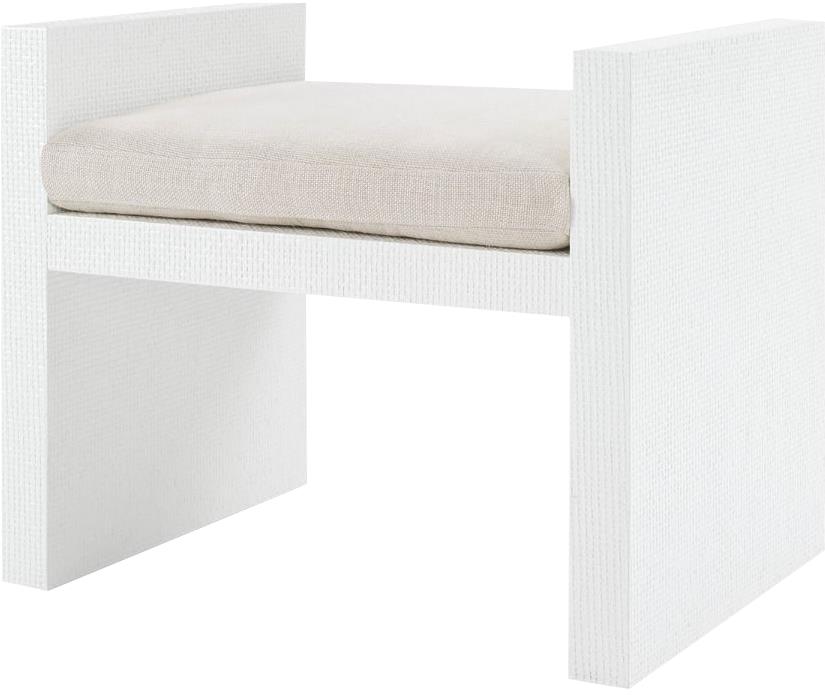 Bench BUNGALOW 5 H-Shape White Lacquer Natural Linen Cushion Heavy Raffia-Image 1