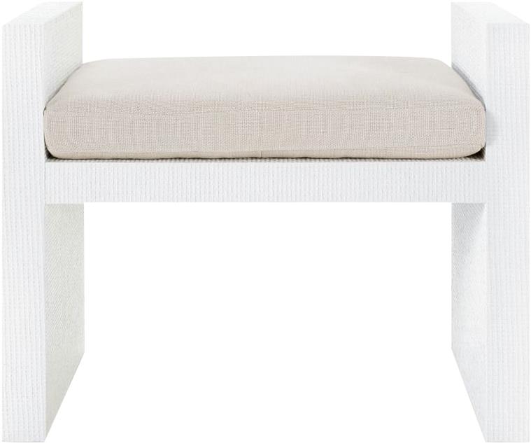 Bench BUNGALOW 5 H-Shape White Lacquer Natural Linen Cushion Heavy Raffia-Image 2