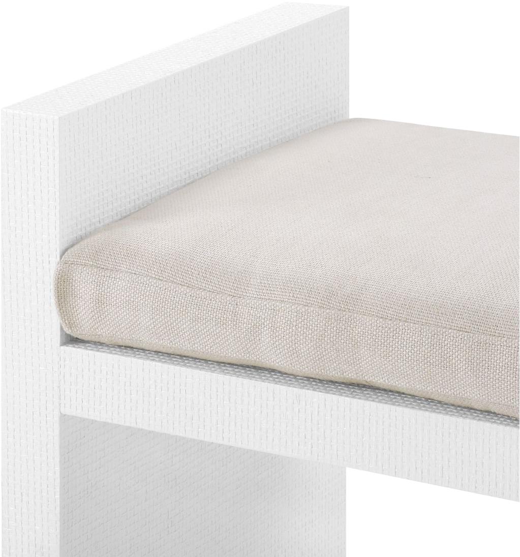 Bench BUNGALOW 5 H-Shape White Lacquer Natural Linen Cushion Heavy Raffia-Image 4
