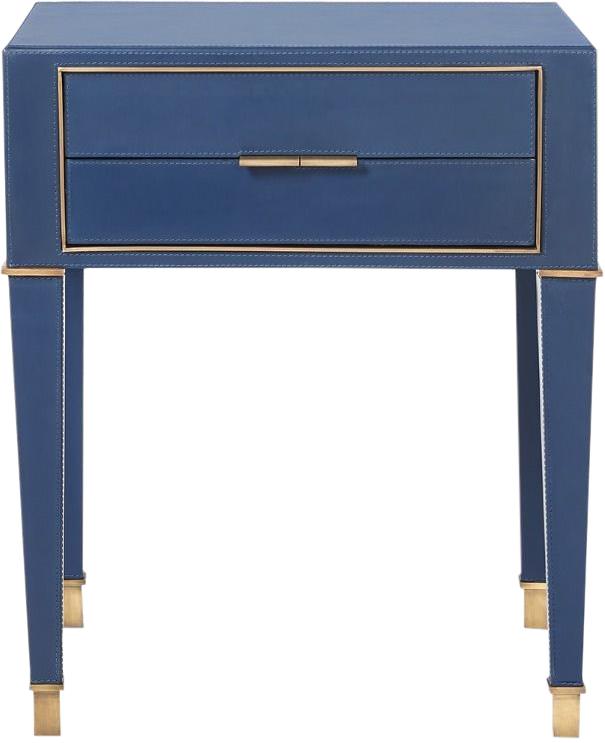 Side Table BUNGALOW 5 HUNTER Neo-Classical Antique Brass Hardware Navy Blue-Image 2