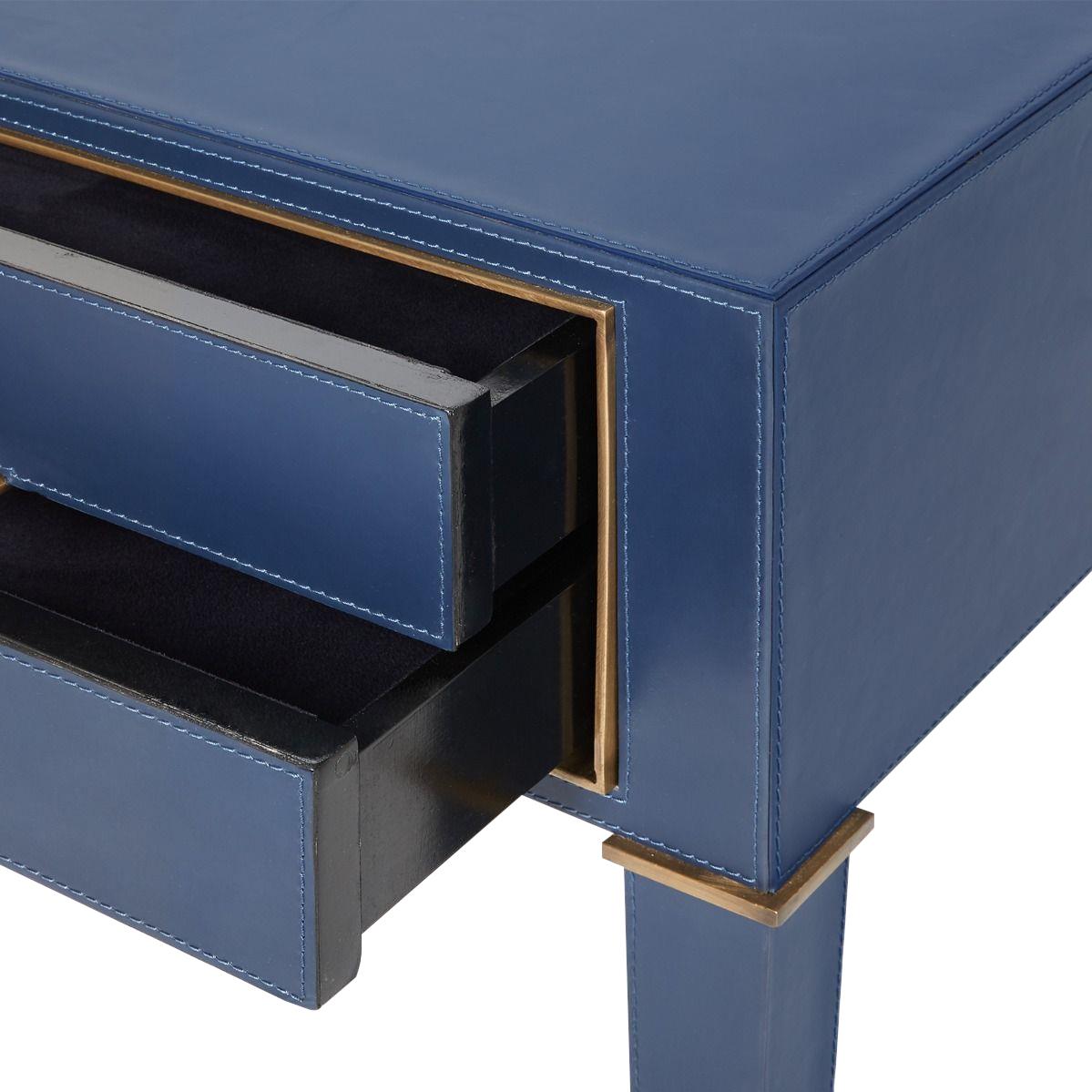 Side Table BUNGALOW 5 HUNTER Neo-Classical Antique Brass Hardware Navy Blue-Image 8