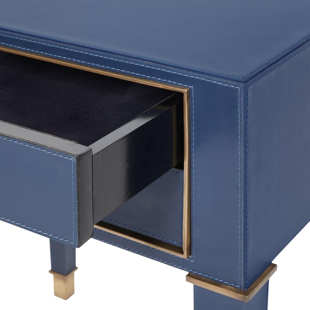 Side Table BUNGALOW 5 HUNTER Neo-Classical Antique Brass Hardware Navy Blue-Image 9