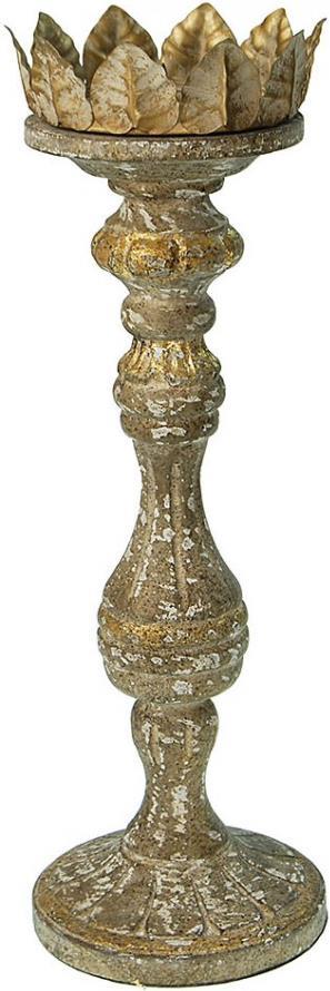 Candleholder Candlestick Distressed Gold Wood Carved-Image 1