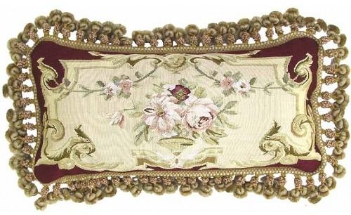 Aubusson Silk Throw Pillow 12x24 Royal Splendor Floral Tassel Trim-Image 1