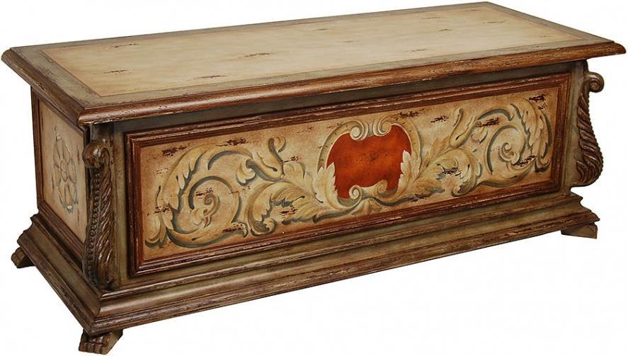 Bench Chestnut Wood Hand-Painted With Storage Painted-Image 1