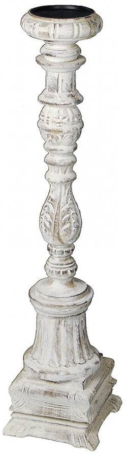 Candleholder Candlestick Distressed Antique White Wood Hand-Carved Carved-Image 2